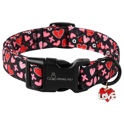 ARING PET Valentines Day Dog Collar-Cute Black Heart Collars for Dogs Adjustable Wedding Heart Puppy Collar Pet Collars Gifts with Quick Release Buckle for Girl&Boy Dogs