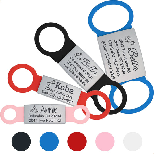 ArtInst Personalized Engraved Pet Tags Silent Slide On Name Tags for Dogs Cats and Horses Customized Stainless Steel Deep Engraving Charm for Collars and Harnesses(Red Middle)