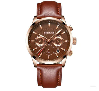 Stylish Men's Black Gold Steel Sports Watch with 3 Eyes