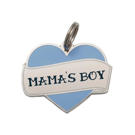 Two Tails Pet Company Personalized Mamas Boy Pet ID Tag - Custom Engraved Dog Tags for Pets - Durable Brass Silver Plating Free Engraving for Dogs Name Perfect for Dog Collars & Leashes