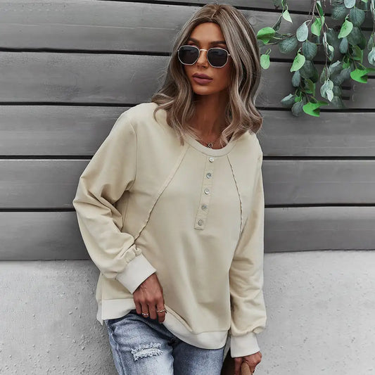 Trendy Women's Long-Sleeved Round Neck Pullover Sweater