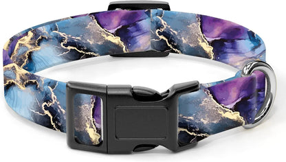 SXboxing Dog Collar Cute Dog Collar for Small Medium Large Dogs Personalized Adjustable Soft Pet Collars with Quick Release Buckle for Walking Running Luxury Purple Marble