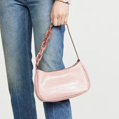 Trendy Small Crocodile Print Acrylic Chain Bag