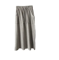 Elastic Drawstring Terry Knit Skirt with Two Pockets